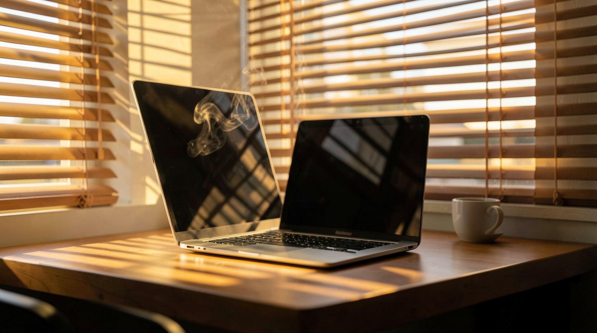 focused trader with headphones working at clean minimalist desk setup with glowing monitors