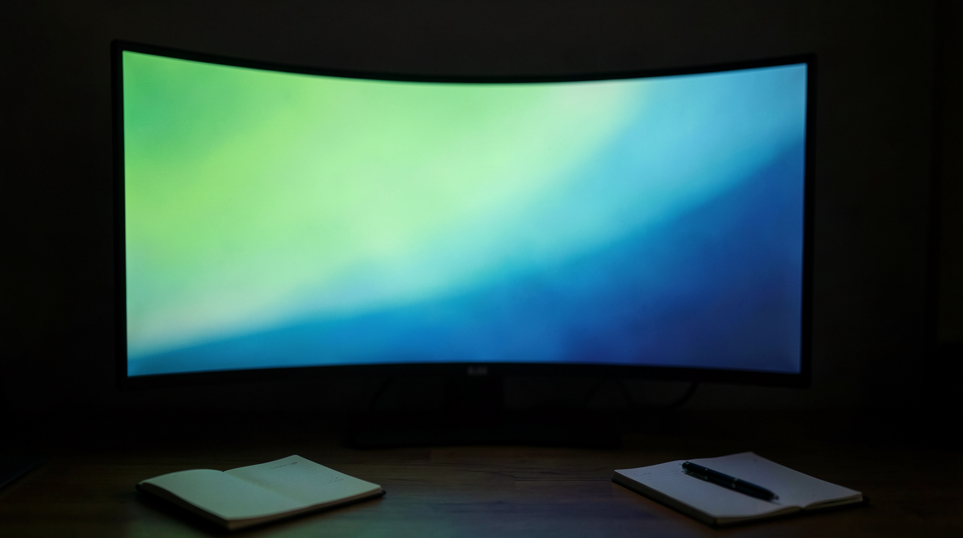 organized trading desk with multiple monitors displaying financial charts in a clean minimalist office space